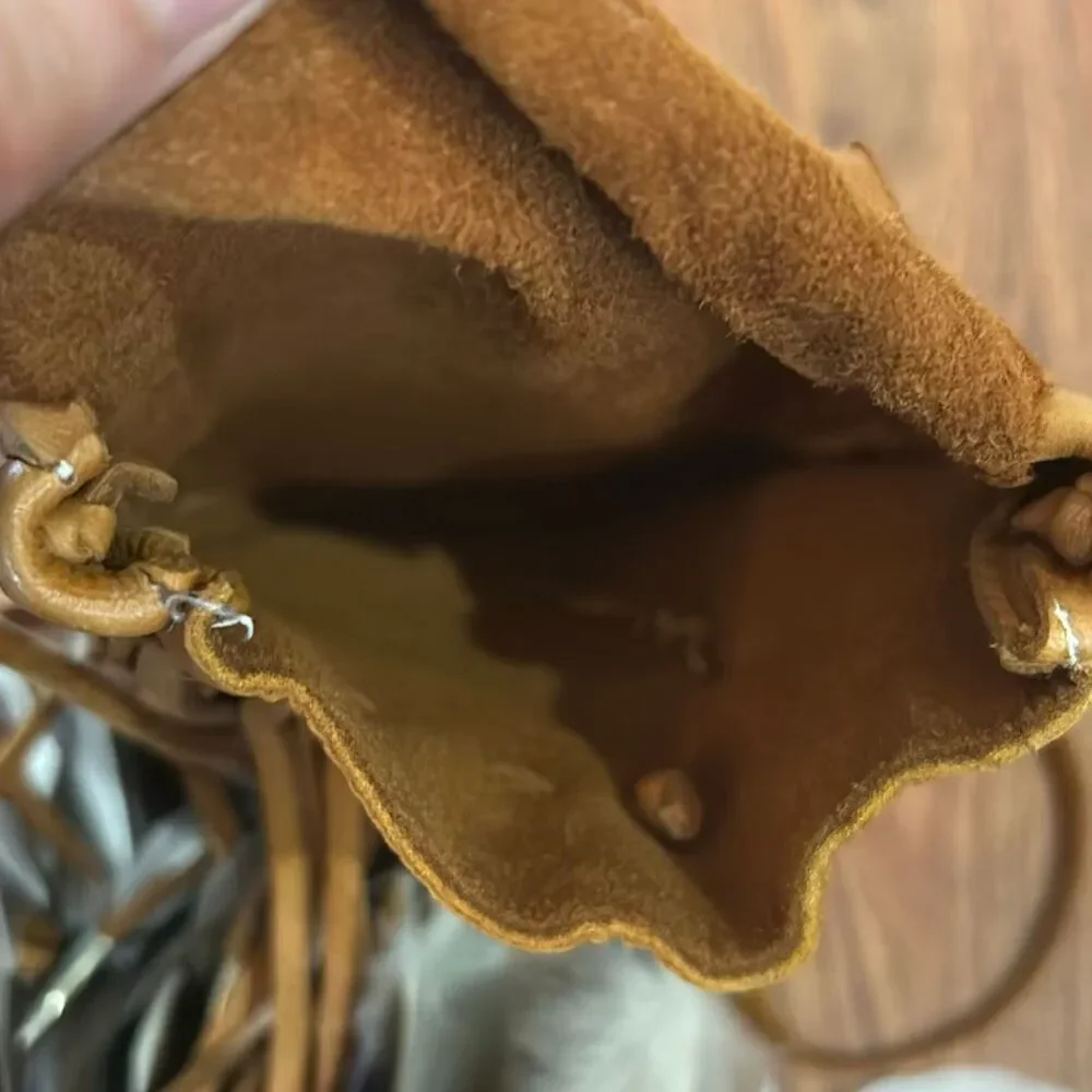 Native American vintage leather feather pouch tribal bag handmade
